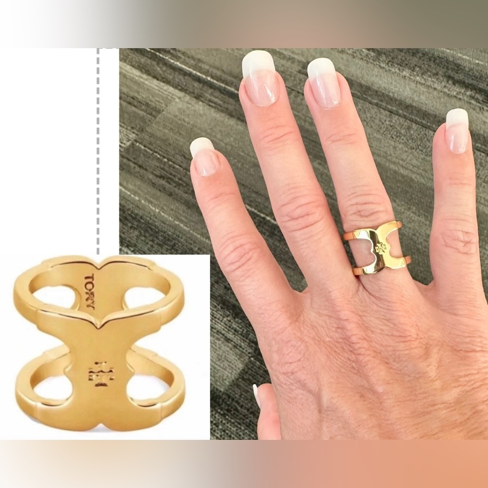 New Authentic TORY BURCH Size 7 Gemini Link Gold Wrap Ring; Brand New with Tag